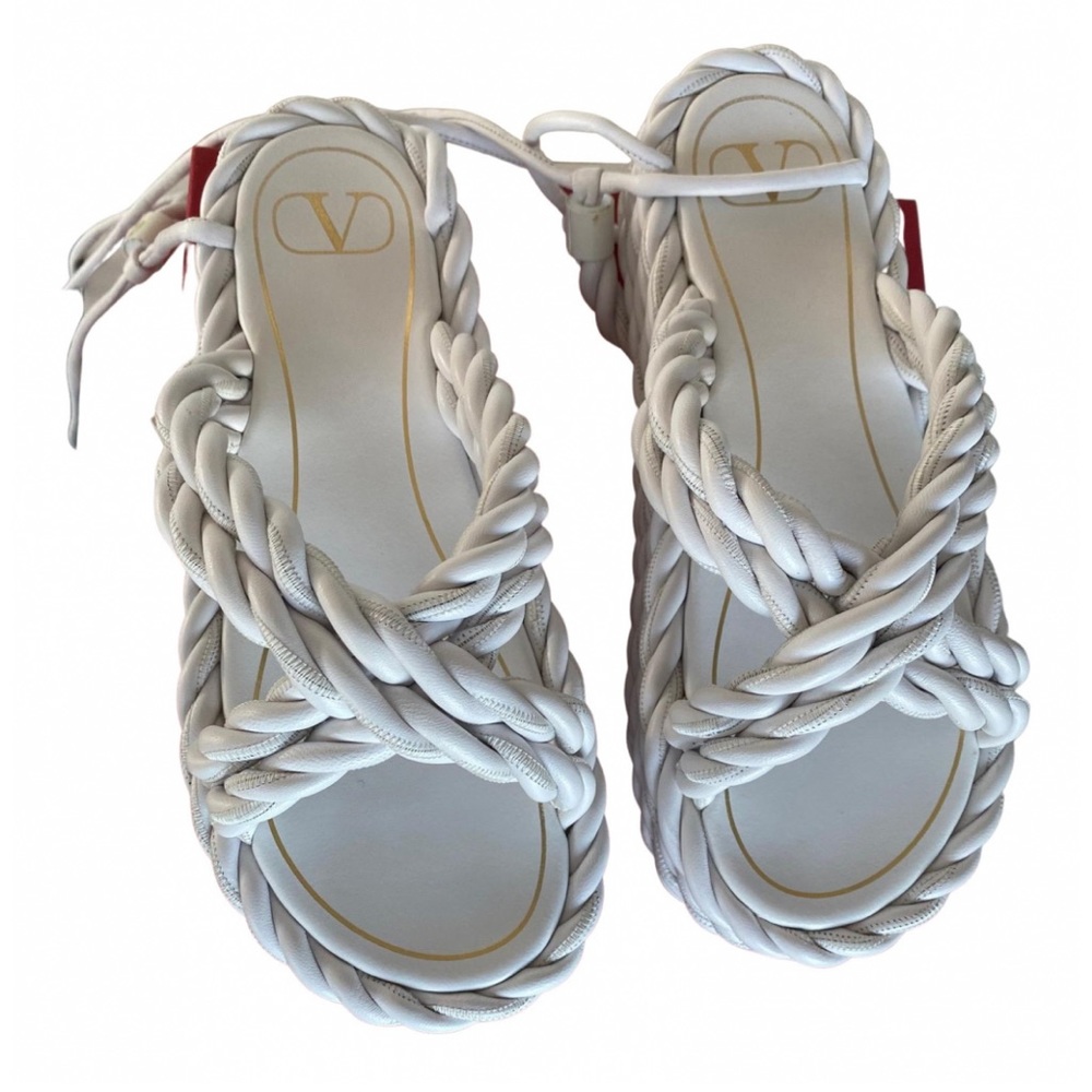 White Valentino Flatform Braided Sandals